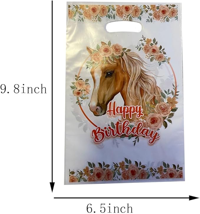 LYK 30PCS Horse Party Favor Bags Pony Themed Plastic Horse Treat goody Bags Horse and Pony Goodie Bags with Handles for Horse and Pony Themed Party Supplies
