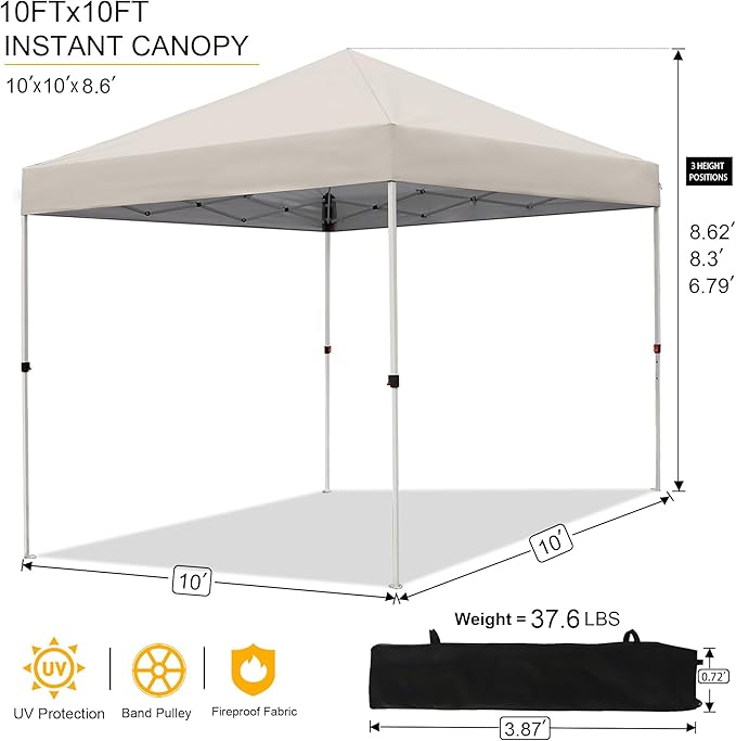 Canopy Tent 10X10 FT,Heavy Duty Sun Instant Shelter w/Adjustable Straight Leg Heights,Portable Pop Up Gazebo,Outdoor Patio Tents for Commercial,Camping,Garden,White