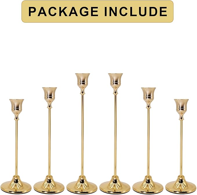 Candlestick Holders 6PCS, Metal Taper Candle Holder, Gold Vintage Candle Holders for Pillar Candles, Table Mantel Wedding Festive Decor Party Party Decor Christmas Decorations