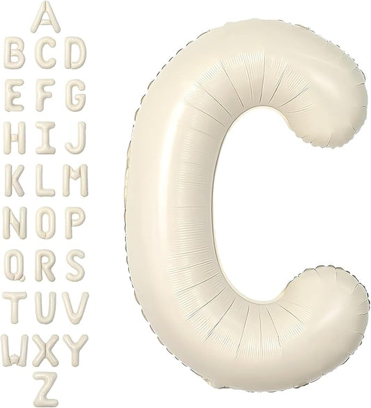 SUWEN 40 Inch Cream Large C Letter Balloons Big Foil Helium Letter Balloons A-Z Jumbo Mylar Happy Birthday Party Decorations for Girl Anniversary Party Supplies