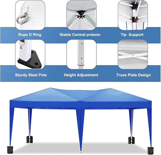 10x20 Pop Up Canopy Tents for Parties, Portable Outdoor Tent with Carry Bag & 4 Sandbags, for Wedding, Patio Events, Commercial, Birthday, Graduation (Blue, 10x20)