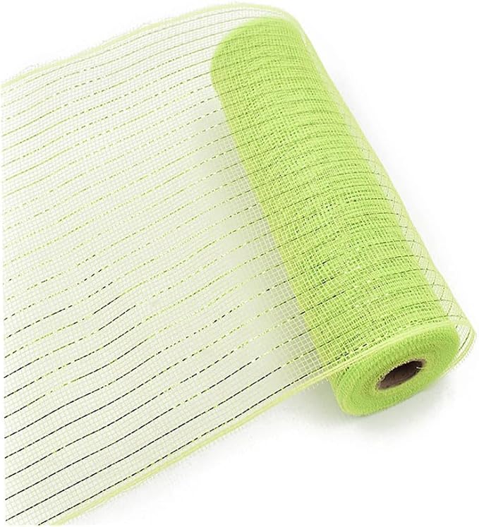3 Rolls Green Deco Mesh Ribbon for Wreath Making Supplies, 10 Inch x 30FT Metallic Foil Burlap Deco Mesh Fabric for DIY Crafts Saint Patricks Day Spring Door Wreath Swags and Decorating