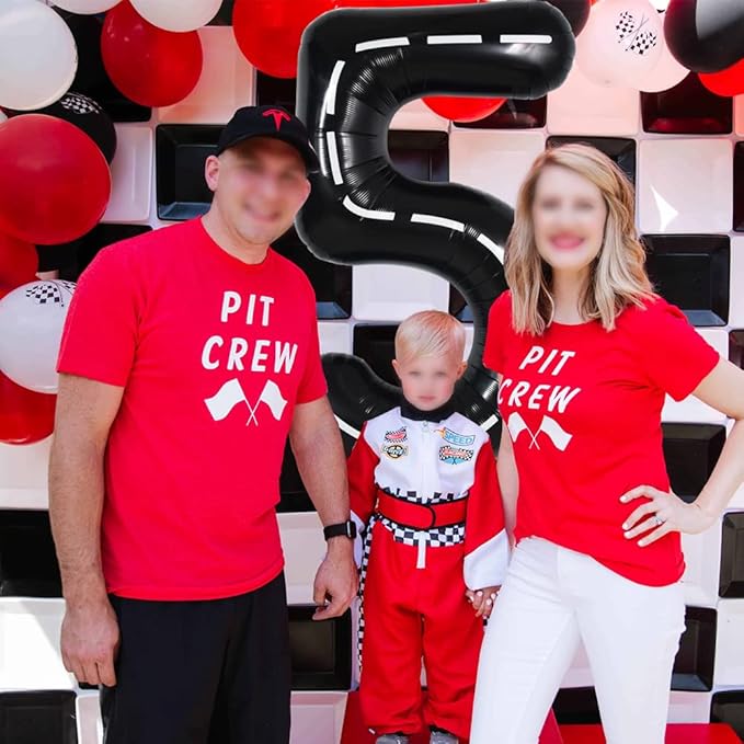 TONIFUL Race Car Black Balloons Car Birthday Party Supplies,40 Inch Giant Jumbo Helium Foil Mylar Big Number 5 Digital 5 Balloons for Boy's Birthday Party Truck Race Car Theme Party Decorations