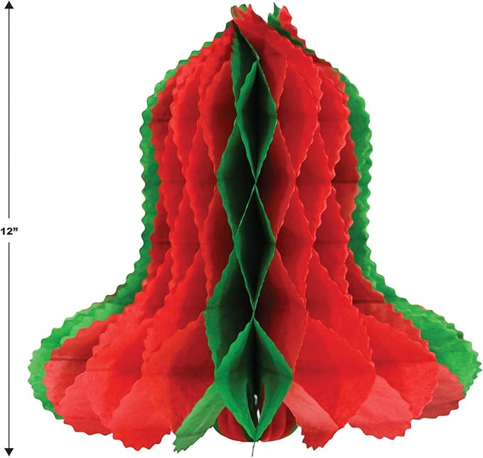 Beistle Honeycomb Tissue Paper Bells 4 Piece Christmas Decorations Winter Party Supplies, 12", Red/Green