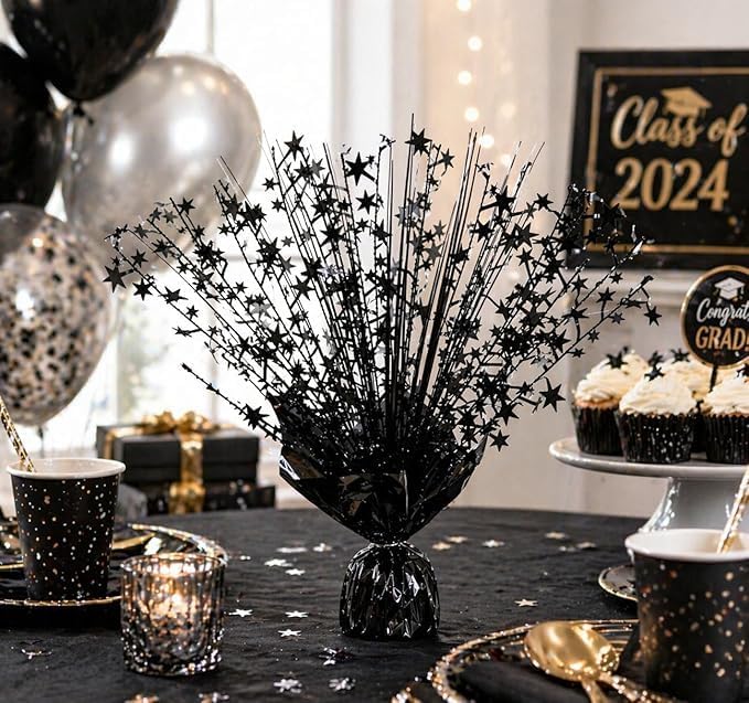 Metallic Foil Spray Centerpiece Stars for Wedding, Birthday, Anniversary, Christmas Table Decor, Holiday Festival Baby Shower Graduation Mantle Party Decorations (Black630)