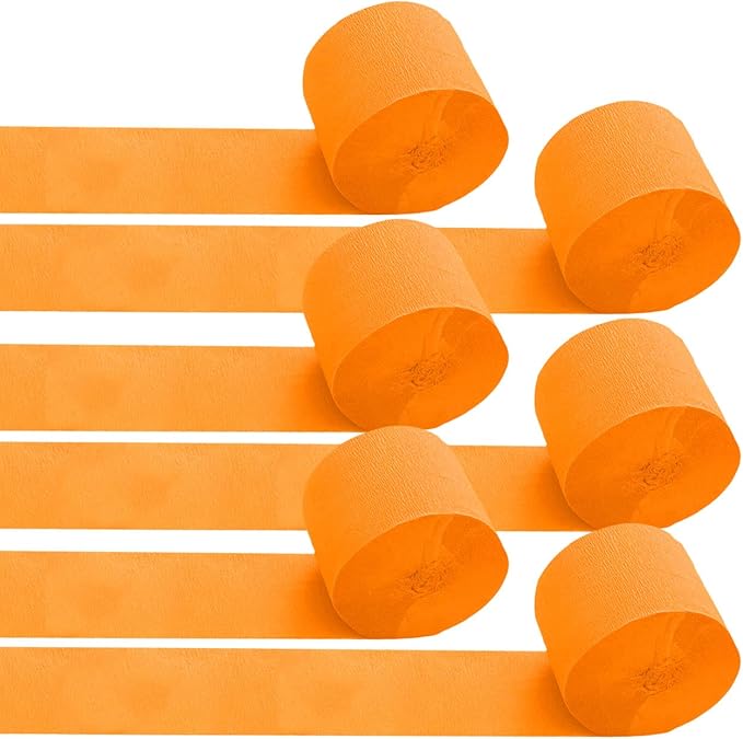 6 Rolls Orange Crepe Paper Streamers for Party Decorations-82ft Long and 1.77in Wide