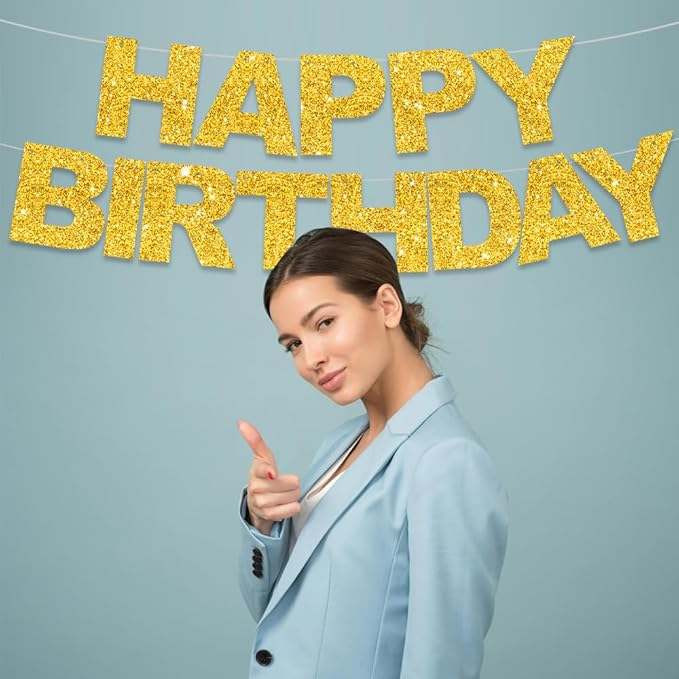 BEISHIDA Happy Birthday Banner - Pre-Strung No DIY Birthday Decorations - Happy Birthday Sign - Birthday Banner for Women, Kids - Backdrop Gold