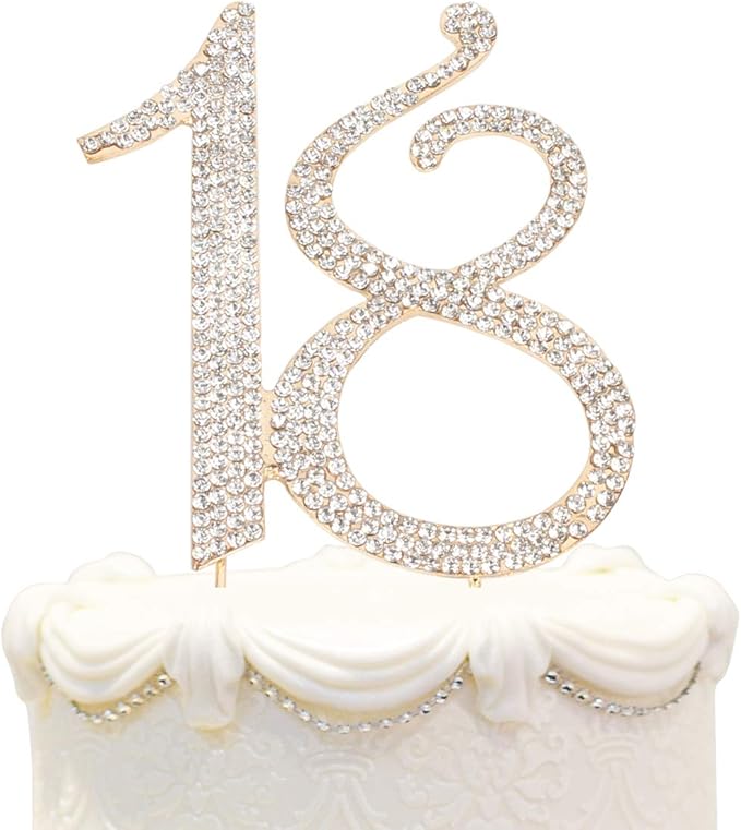 Bling Crystal Rhinestone 18 Birthday Cake Topper - Best Keepsake | 18th Party Decorations Gold