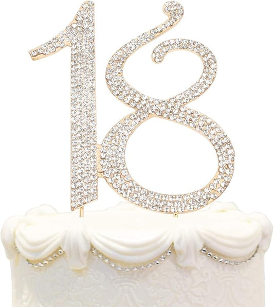 Bling Crystal Rhinestone 18 Birthday Cake Topper - Best Keepsake | 18th Party Decorations Gold
