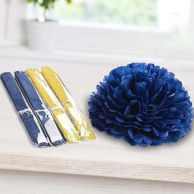 XIKSXITN 12 pc Blue Yellow Tissue Paper Pom poms-Hanging Paper Pom Poms Paper Flowers Ball for Party Decorative(8&10&12 inch)