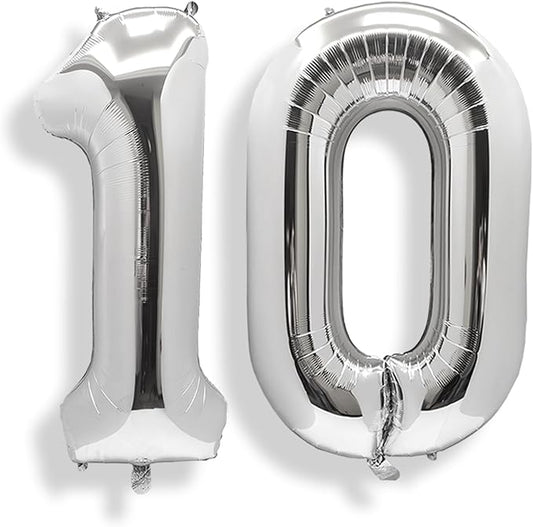 AULE 40 Inch Large 10 Balloon Numbers Silver, Big Foil Number Balloons, Giant Helium Happy 10th Birthday Party Decorations for Man and Women, Huge Mylar Anniversary Party Supplies