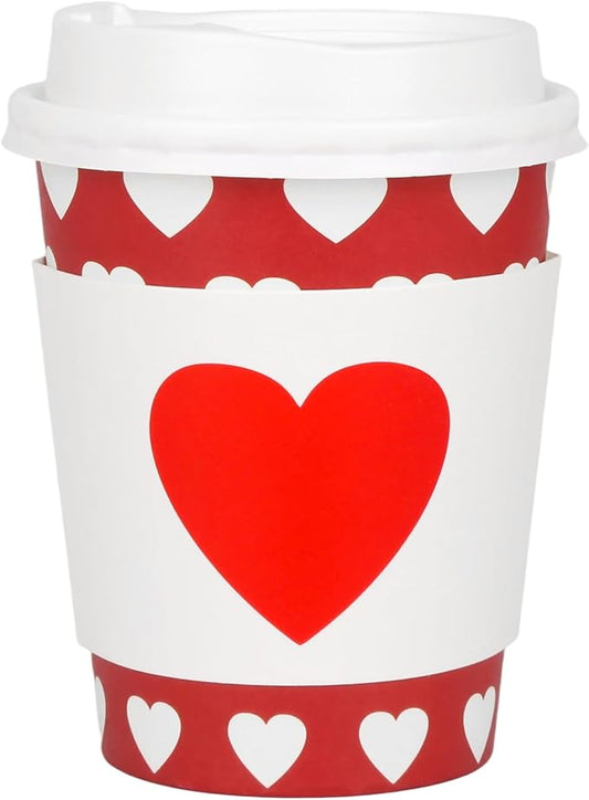 AimFun 50Pcs Halloween Ghost Disposable Coffee Cups with Lids and Sleeves 8oz Ghost Spooky Paper Party Cups Black White Boo Cold Hot Drinking Cups for Birthday Halloween Party Supplies (Hearts)