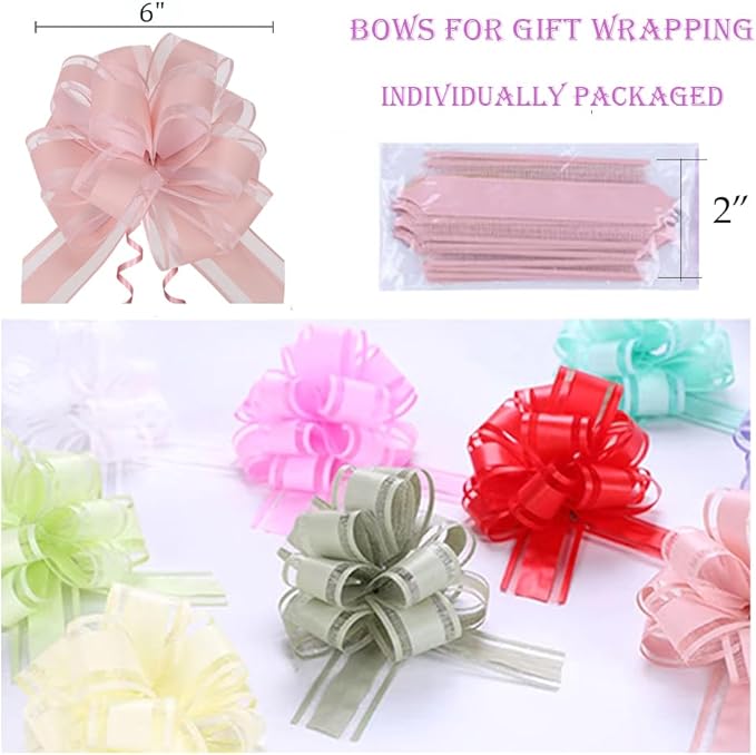 6 PC Pull Bows,Bow for Gift Wrapping,6 inches, Party Gift Wedding Ribbon Bows for Wrapping Boxes or Flower Decorations, Gift Decorations(Lotus Root Pink)