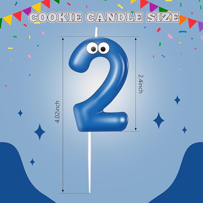 MTLEE Number Birthday Candle Monster Theme Candles Cookies Cake Topper for Girl Boy Cartoon Birthday Party Cake Decorations Supplies(Blue A,Number 2)