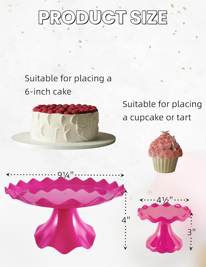 3 Pcs Cake Stand Set, Laced Cake Stand, Mini Cupdake Holder for Party,Wedding,Birthday,Celebration,Baby Shower,Anniversary (Neon Pink)