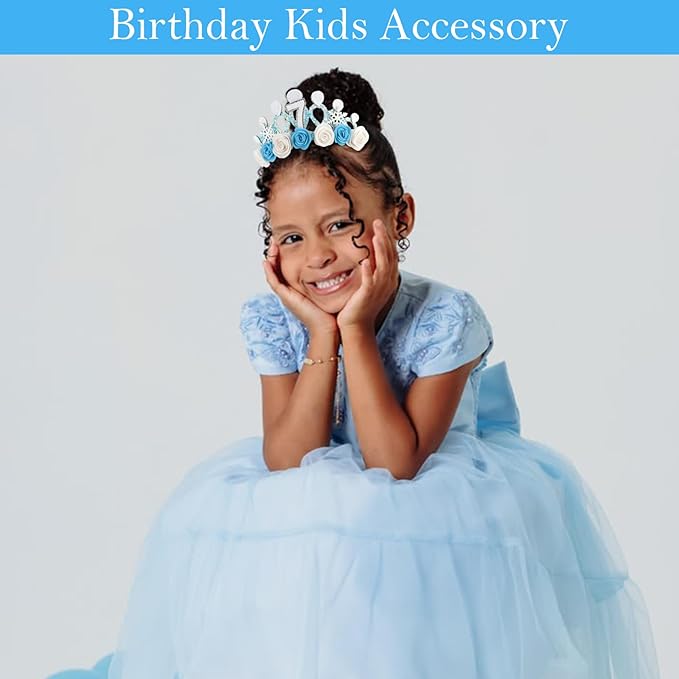 CUBACO 7th Birthday Crown Headband and Sash, 7 Year Old Girl Birthday Gifts for Blue Princess Crown, Frozen Party Decorations Favors for Girls Outfit