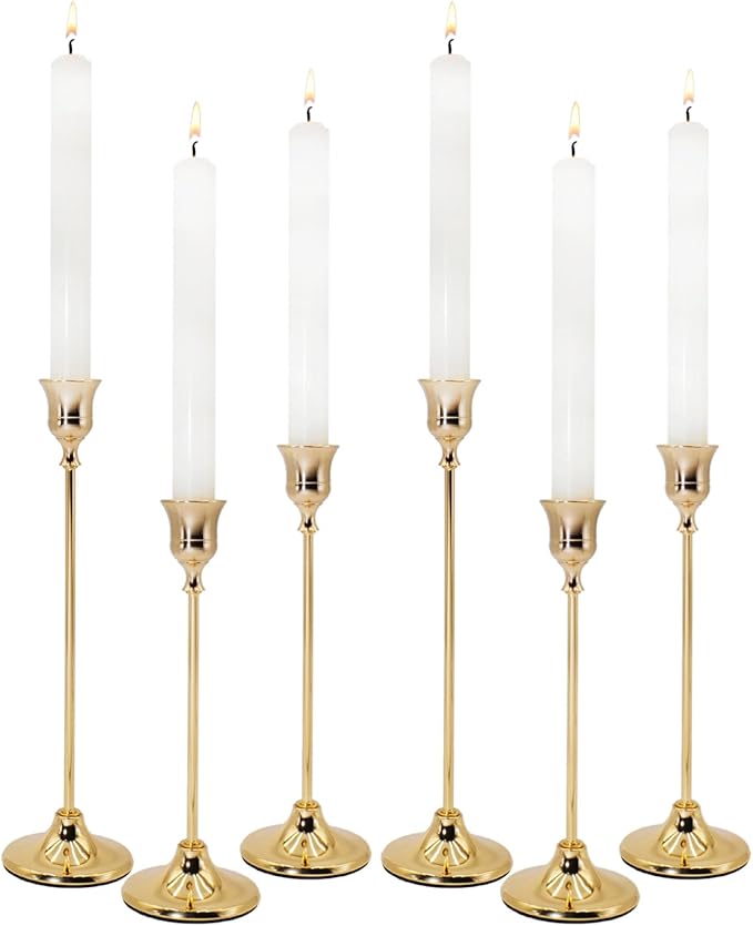 Candlestick Holders 6PCS, Metal Taper Candle Holder, Gold Vintage Candle Holders for Pillar Candles, Table Mantel Wedding Festive Decor Party Party Decor Christmas Decorations