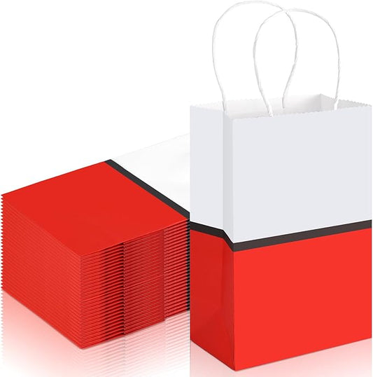 16 Pcs Cartoon Animation Party Gift Bags Red Kraft Treat Bags with Handle Birthday Party Supplies Paper Goodie Container 8.25 x 5.25 x 3 Inches for Birthday Theme Supplies Baby Shower Decorations Candy