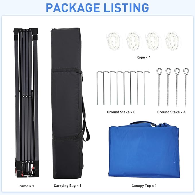 Pop Up Canopy, 10x10 FT Instant Outdoor Canopy Tent with Carrying Bag, 3 Adjustable Heights - Portable for Event, Parties, Camping and More Outdoor Activities
