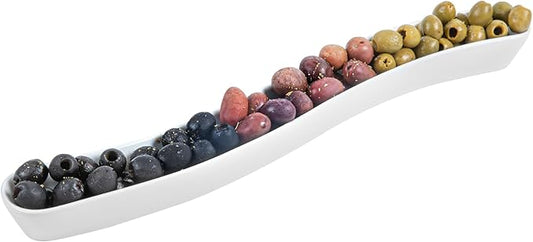 Restaurantware Swerve 14 Ounce Olive Plate 1 Curved Olive Tray - Small Chip Resistant White Porcelain Olive Canoe Dishwasher Safe For Snacks Condiments Or Appetizers