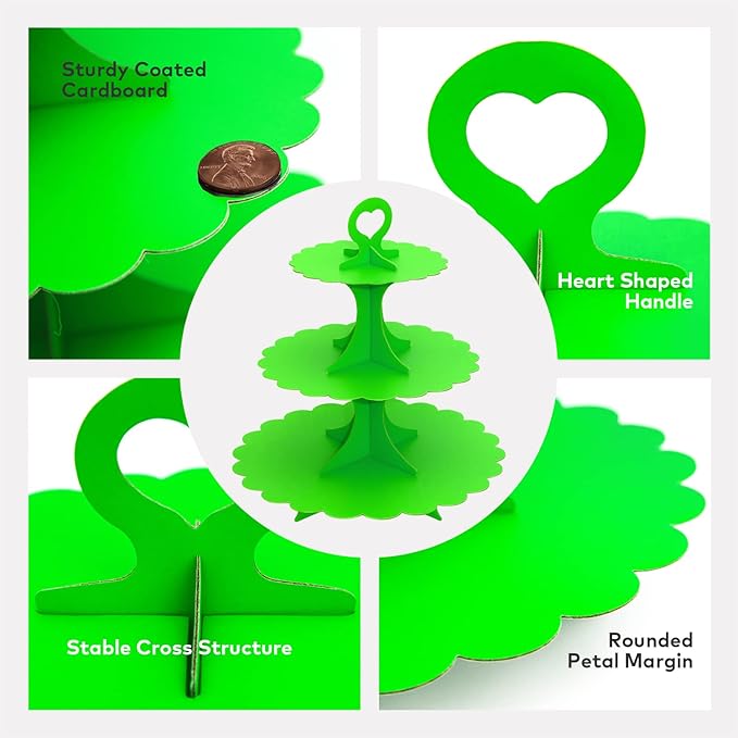 2 Pack 3-Tier Cupcake Stand,Green Cardboard Dessert Display Tower Holds 24 Cupcakes,for Birthdays & Theme Parties Supplies Decor