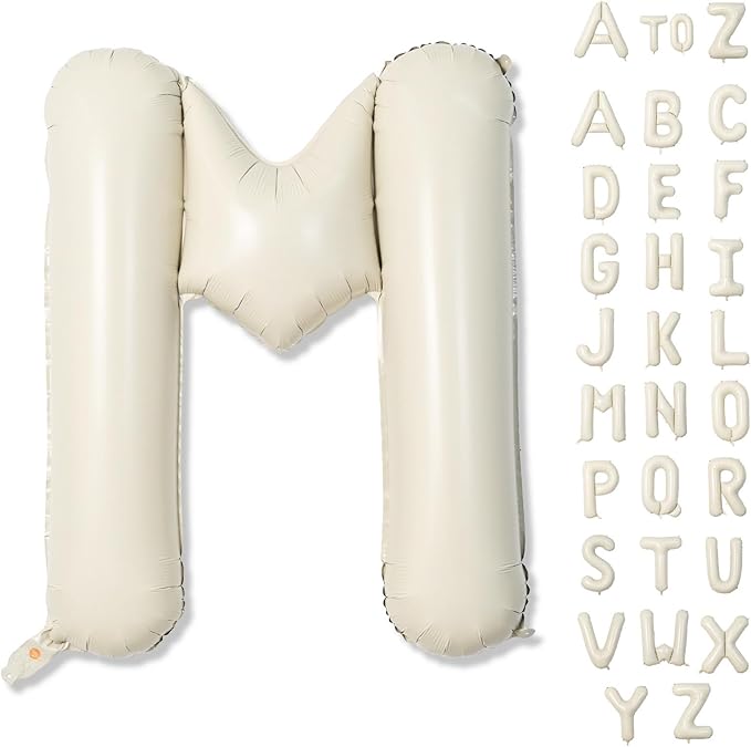 Big Letters Balloon M - 40 Inch Cream White Sand Helium Mylar Custom Name Alphabet Balloons, Self Inflating Beige Foil Custom Letters for Girls Birthday Party Decor