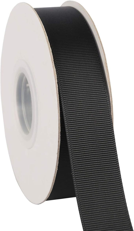 Ribbonitlux 1" Wide Solid Grosgrain Ribbon 25 Yards (030-Black）, Set for Gift Wrapping, Party Decor, Sewing Applications, Wedding and Craft