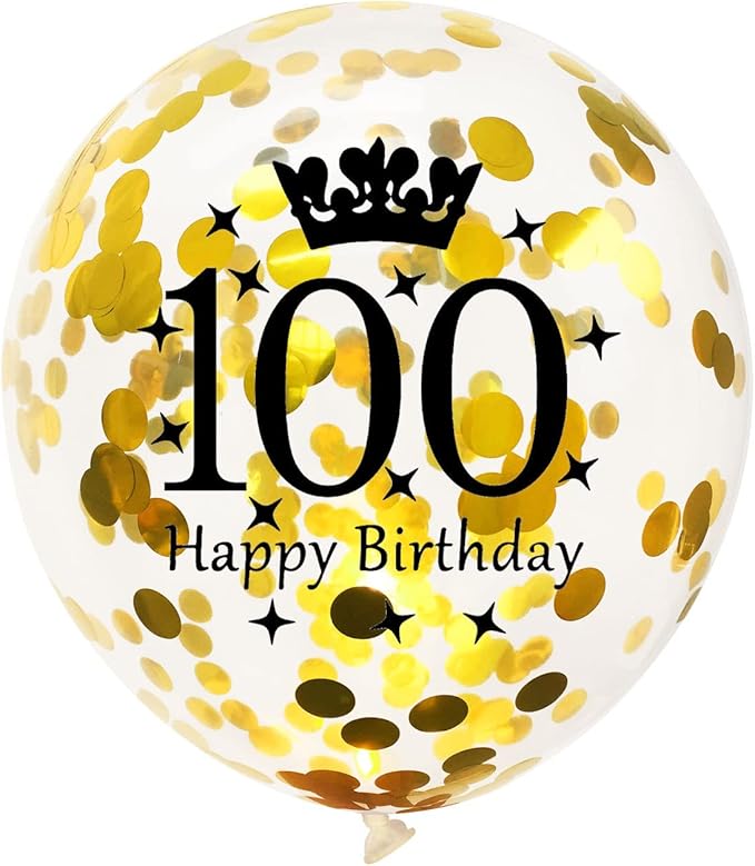 SHUNTAI 100th Birthday Balloons Latex Confetti Balloon Gold and Black 100th Birthday Decorations for Men Women 100 Years Old Anniversary Theme Birthday Party Decor Supplies 15 Pack 12 inch