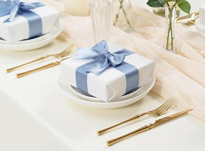LIUYAXI Blue Satin Ribbon 2 Inch x 6 Rolls Total 60 Yards Use for Gift Wrapping, Flower Bouquets, Hair Bows, Wedding, Invitation Cards, Christmas