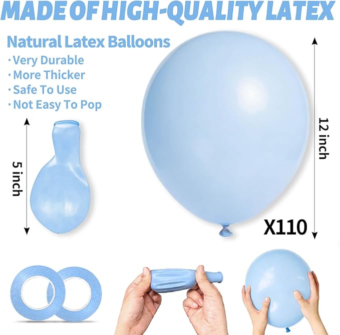 110pcs Pastel Blue Balloon 12 Inch, Pastel Blue Latex Balloons for Birthday Party Baby Shower Wedding(with 2 Ribbons).