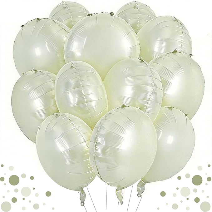 TONIFUL 30Pcs 18 Inch Round Balloons Large Cream White Round Shape Foil Balloons Big Cream White Round Helium Mylar Balloons for Birthday Wedding Baby Shower Anniversary Engagement Party Decor Supp
