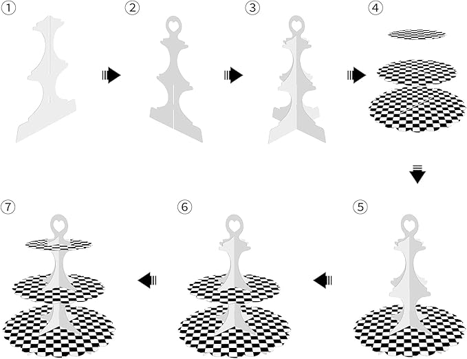 Racing Cupcake Stand 2-Pack - 3-Tier Black White Checkered Dessert Tower for Car Birthday Party, Race Theme Decorations, Baby Shower, Graduation Party, Easy 60s Assembly