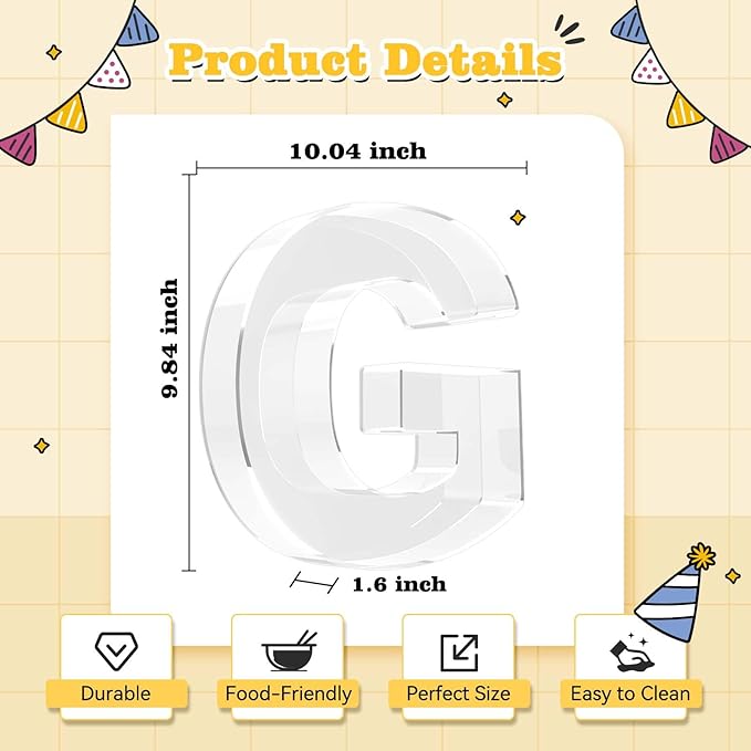 Ledido 10’’ Acrylic Letter Charcuterie Board Box, Reusable Fillable Serving Tray for Candy Cake Fruit Snack, Easy-Clean Acrylic Charcuterie Tray for Birthday Anniversary Party Decorations, Letter G