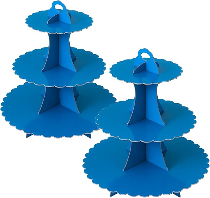 Soleebee 3-Tier Cupcake Stand, Cardboard Cupcake Tower, Dessert Cup Cake Stand Tower for Birthday Wedding Party Decoration, Cupcake Tier Stand 2 Set (Dark Blue)