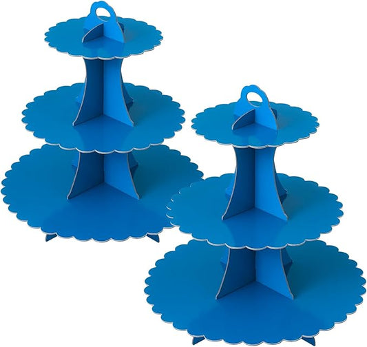 Soleebee 3-Tier Cupcake Stand, Cardboard Cupcake Tower, Dessert Cup Cake Stand Tower for Birthday Wedding Party Decoration, Cupcake Tier Stand 2 Set (Dark Blue)
