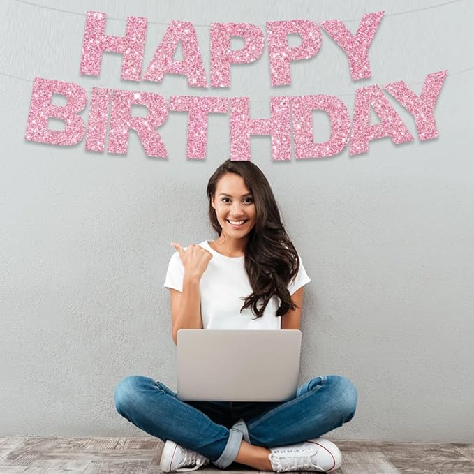 BEISHIDA Happy Birthday Banner - Pre-Strung No DIY Birthday Decorations - Happy Birthday Sign - Birthday Banner for Women, Kids - Backdrop Pink