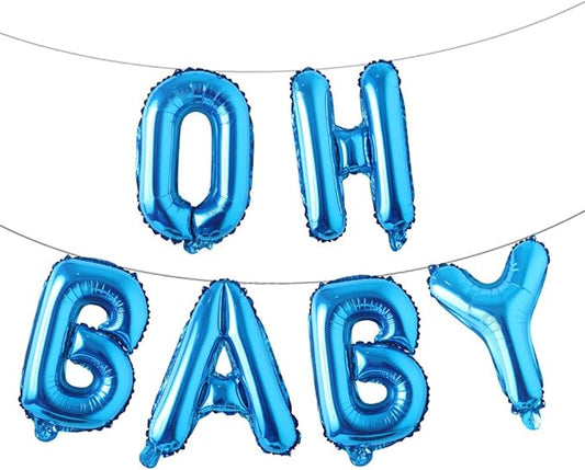 16 Inch Oh Baby Foil Letters Balloons Banner Hanging Party Kit for Baby Shower Gender Reveal Party decoration Supplies (Oh Baby Blue)