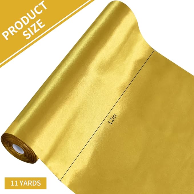 TONIFUL 12 Inch X 11yds Dark Gold Satin Ribbon Extra Wide Christmas Ribbon for Outdoor Use, Ribbon Cutting Ceremony, Grand Opening Ribbon, Table Runner, Chair Sash, Gift Wrapping, Wedding Decoration