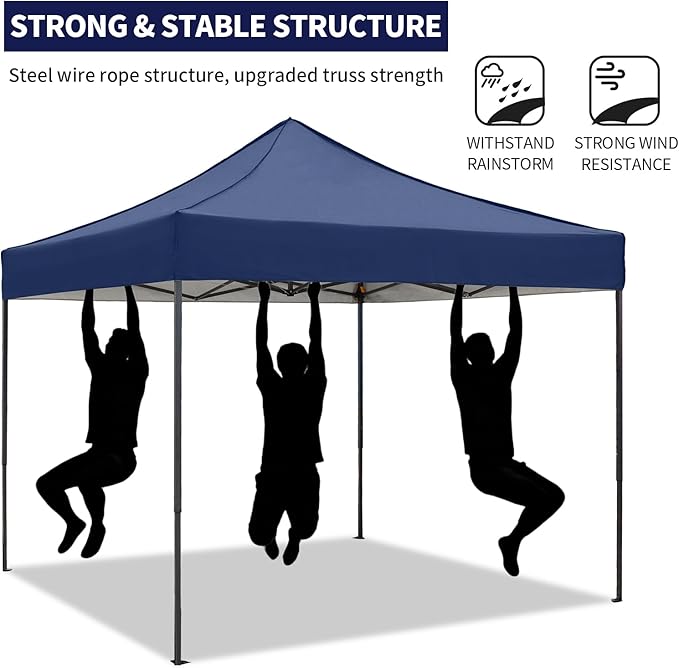 10x10 Pop up Canopy Tent with Sidewalls,Heavy Duty Waterproof Sun Shade Canopy Easy up Canopy with Wheel Bag Commercial Gazebo Tent for Outdoors Parties Vendors Camping Beach (Navy Blue)