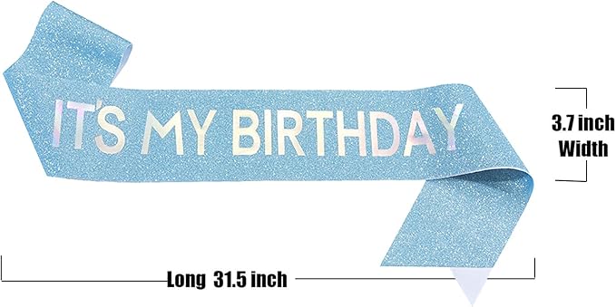 Birthday Gift for Girl,'It's My Birthday' Sash for Girl,Silver Iridescence Foil Light Blue Glitter Satin Sashs for Women Queen,Happy Birthdays Sash for Sweet 16,18,21,30,40,50 or Any Other Bday