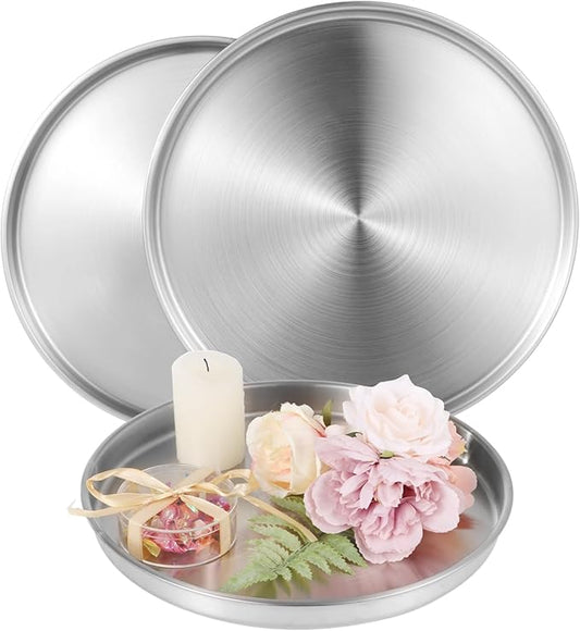 3 Pieces Round Silver Serving Tray Stainless Steel Round Decorative Coffee Table Trays, Jewelry Cosmetic Organizer Plates, Vanity Trays for Candles, Perfume