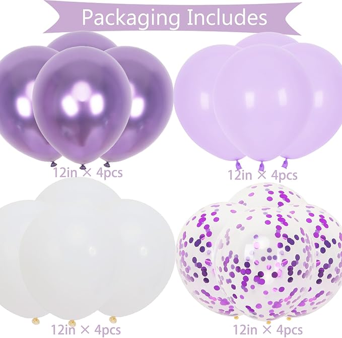 Happy Birthday Banner, Purple Birthday Decoration, 16 Pcs 12in Balloons with 2 Ribbons for Men Women Girls and Boys Party Decoration