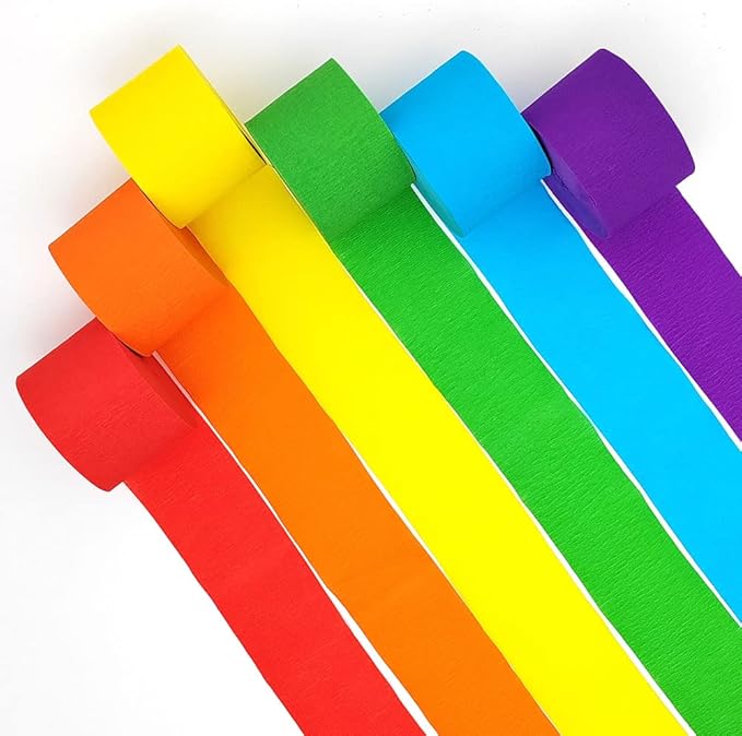 6 Rolls Rainbow Crepe Paper Streamers for Mexican Engagement Fiesta Cinco De Mayo Party Decorations,1.7 in x 82 ft