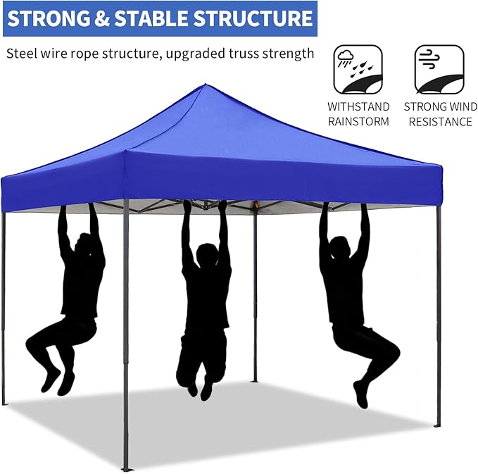 10x10 Pop up Canopy Tent with Awning Easy up Canopy with Wheel Bag Heavy Duty Waterproof Canopy Commercial Gazebo Tent for Outdoors Parties Vendors (Blue)