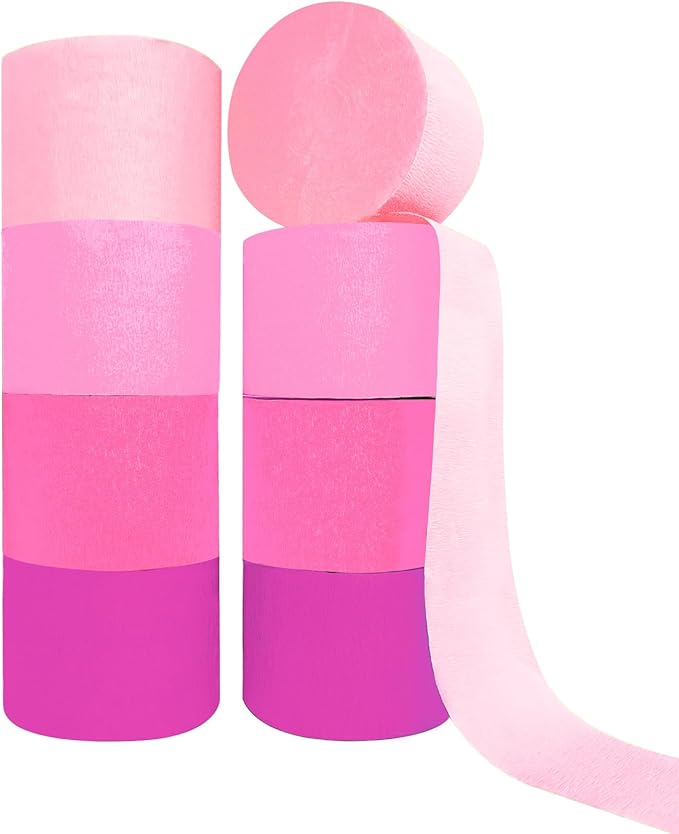 8 Rolls in 4 Colors Gradient Rosered Party Crepe Paper Streamer, 8 Pieces 82 feet Streamets Party Decorations, Party Supplies for Wedding Birthday Baby Shower Gender Reveal Graduation Bridal Shower