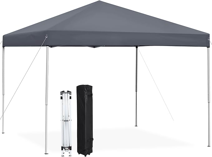 JupiterForce 10 x 10 Pop Up Canopy Tent Easy Set-up, Height Adjustable Outdoor Canopy Patio Waterproof Sun Shade Shelter Instant Canopy with Wheeled Carry Bag, Ropes