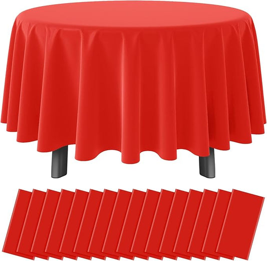 Ragnhild 16 Pack Red Plastic Tablecloth for Round Tables, Premium Decorative Red Disposable Table Cloths for Parties, Bulk Round Party Table Cover for Birthday Wedding Anniversary Graduation, 84 Inch