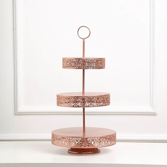 Efavormart 23" Tall 3-Tier Blush/Rose Gold Metal Reversible Cupcake Stand, Dessert Holder, Display Serving Tray