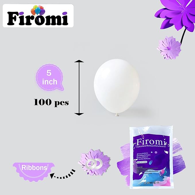 Firomi Small White Balloons 5-inch 100 Pack Helium Matte Round Thicken White Latex Balloon for Wedding Birthday Party (with 2 Ribbons)