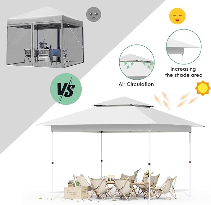 Arlopu Pop Up Canopy Tent with 1-Person Set up, Camping Instant Durable Shelter, Outdoor Gazebo Beach Shade with Wheeled Bag, 4 Sand Bags for Weight (White, 13FTX13FT)